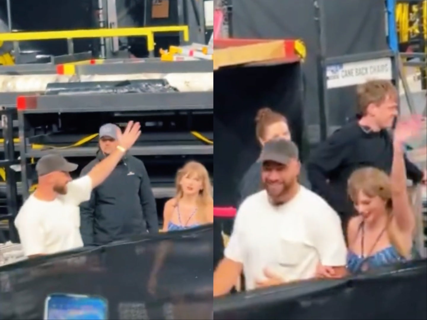 Travis Kelce hypes girlfriend Taylor Swift up for the crowd as they leave Dublin Eras Tour concert