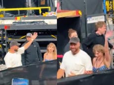 Travis Kelce hypes up Taylor Swift for the crowd as they leave Dublin Eras Tour concert