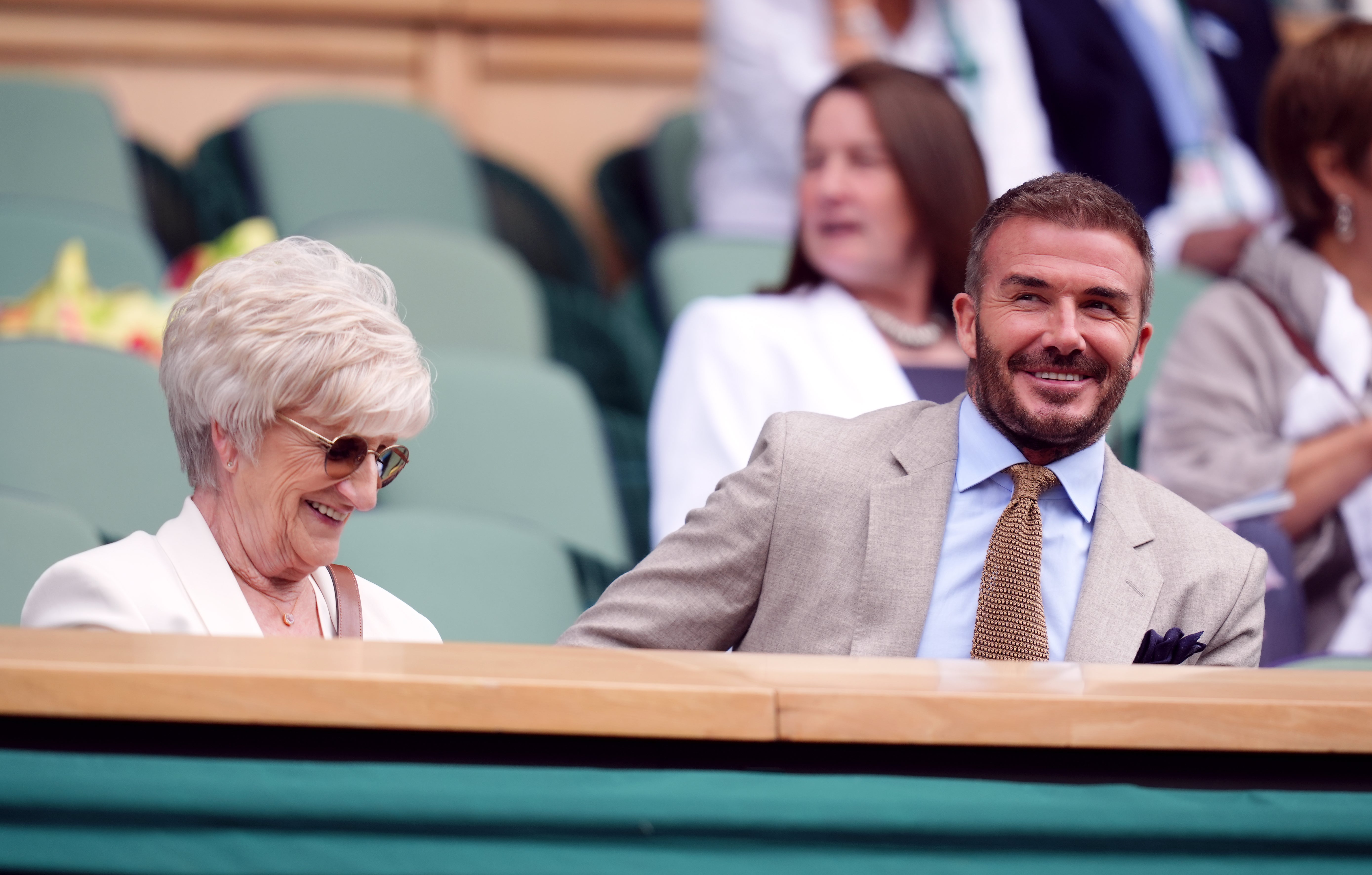 David Beckham attended the first day of Wimbledon with his mother Sandra (John Walton/PA)