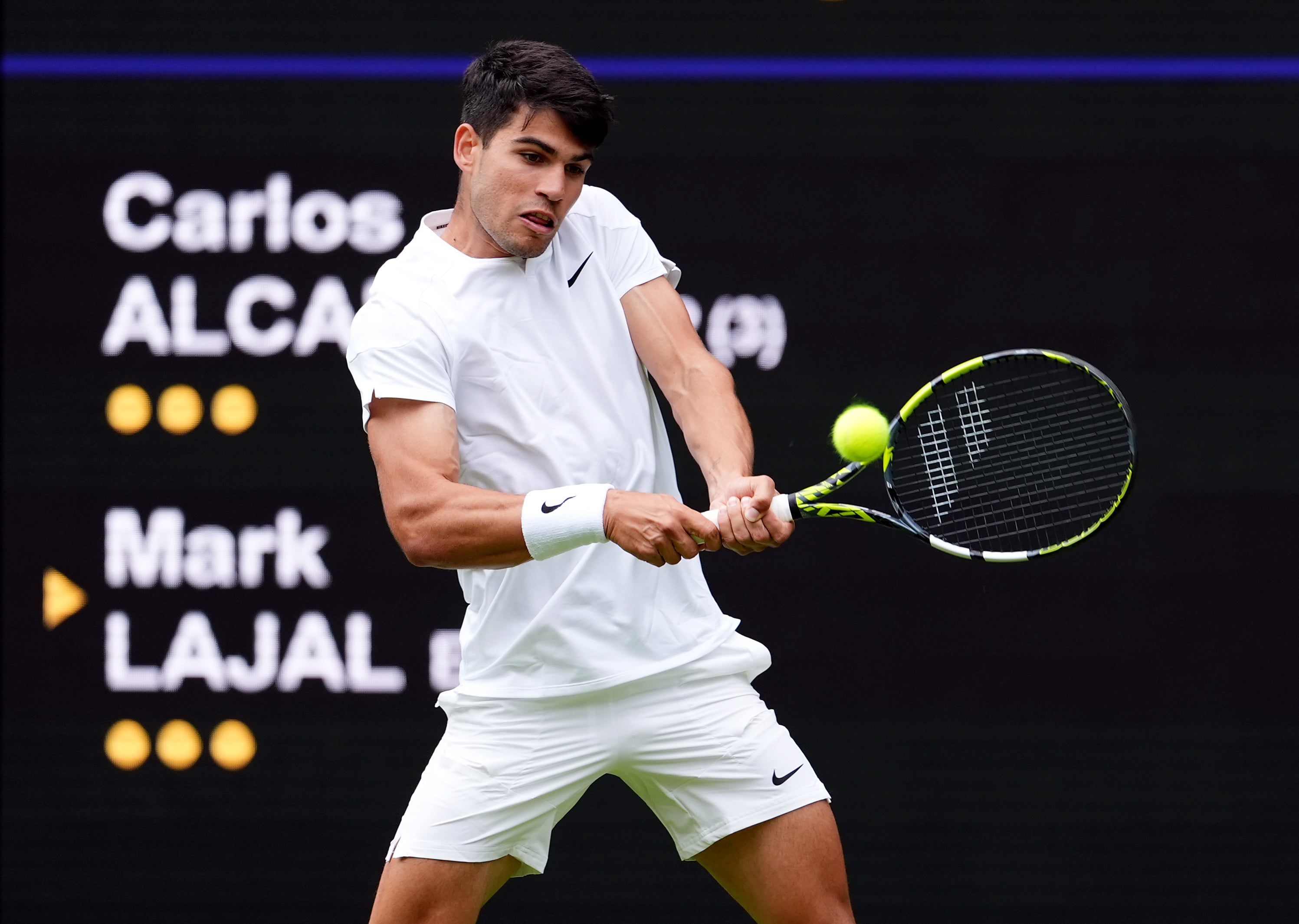 pa ready, carlos alcaraz, centre court, wimbledon, carlos alcaraz begins title defence with straight-sets victory on centre court