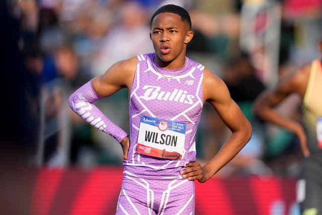 <p>Quincy Wilson waits to start a heat in the men’s 400m semi-final during the US track and field Olympic team trials on June 23 </p>