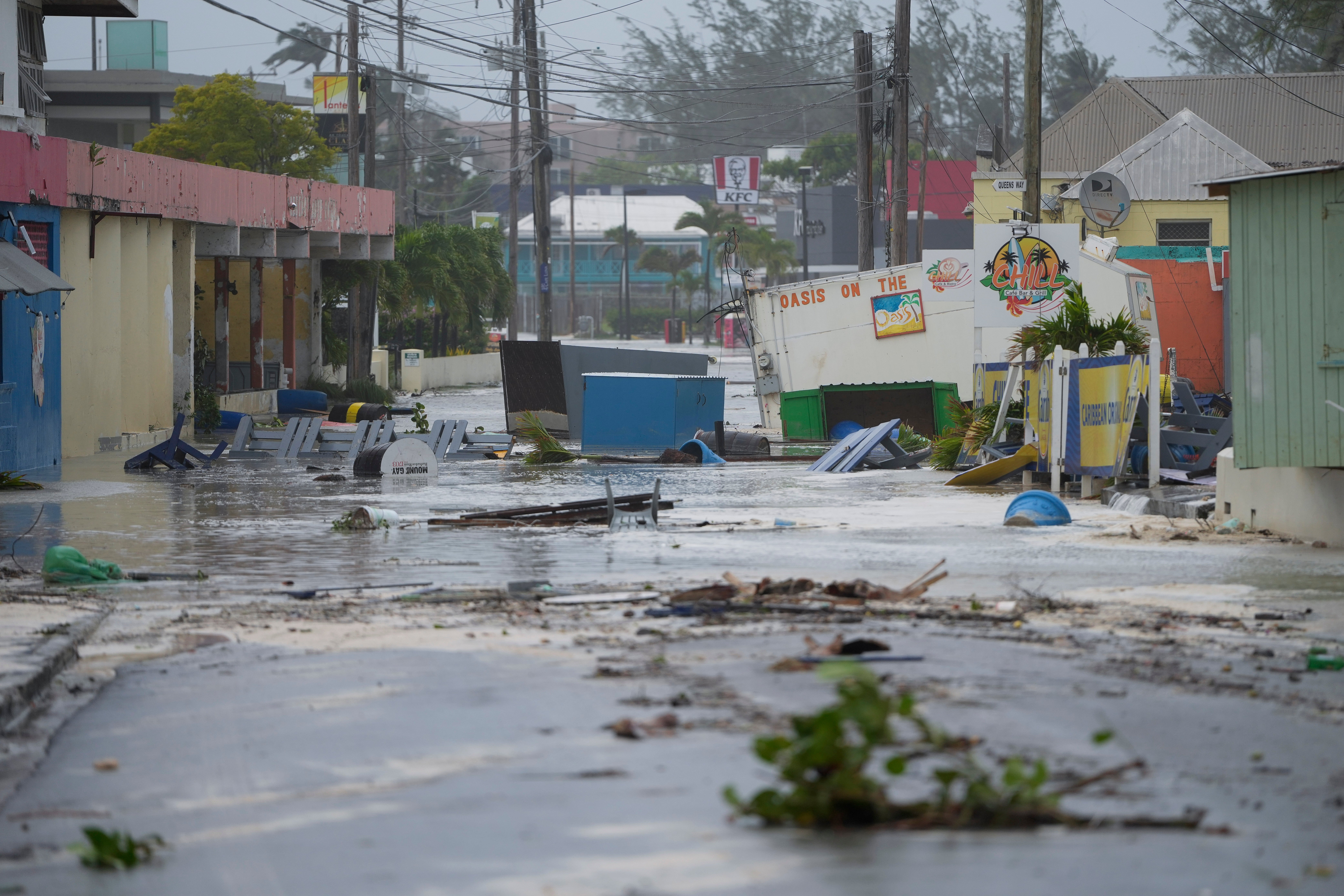 Hurricane Beryl floods a street in Hastings, Barbados on Monday