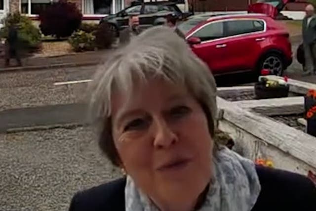<p>Theresa May leaves doorbell camera message while campaigning for Conservatives.</p>