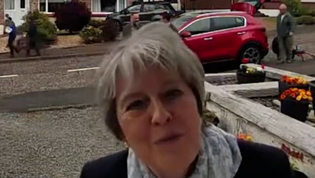 <p>Theresa May leaves doorbell camera message while campaigning for Conservatives.</p>