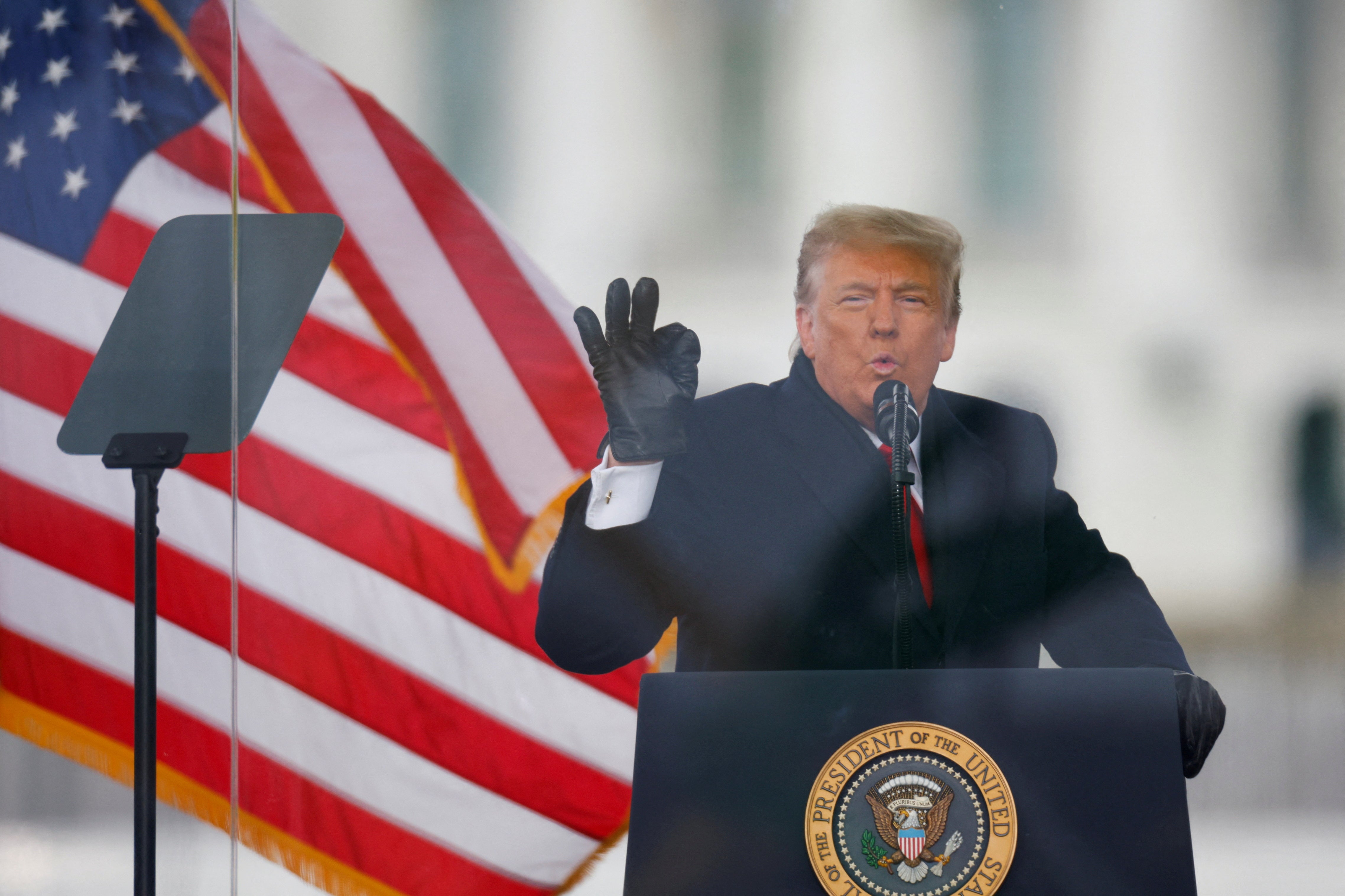 Donald Trump speaks to supporters in Washington DC on January 6, 2021, before a mob stormed the Capitol to stop the certification of Joe Biden’s victory – actions at the center of the election interference case against the former president