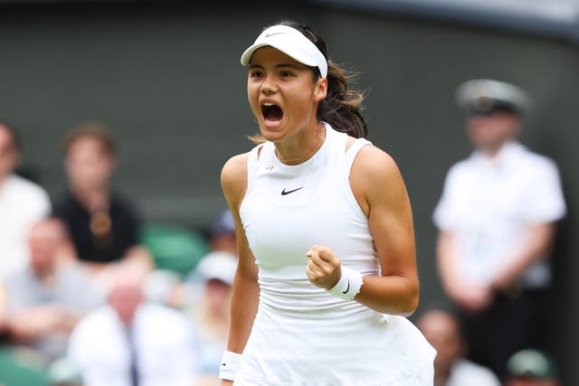 <p>Emma Raducanu won on her return to Wimbledon in straight sets on Monday</p>