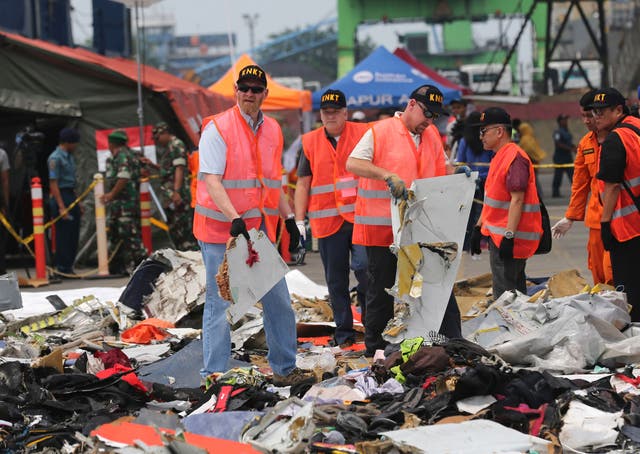 <p>US investigators examine parts recovered from the crash of a Lion Air jet at Tanjung Priok Port in Jakarta, Indonesia</p>