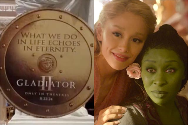 <p>Promotional material for ‘Gladiator II’ and Ariana Granda and Cynthia Erivo in ‘Wicked'</p>