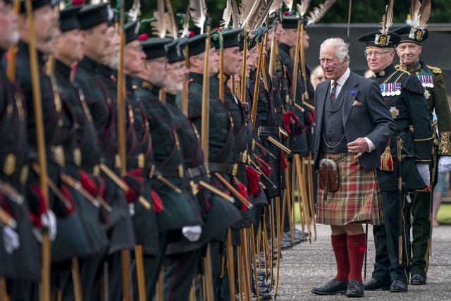 The King during the Ceremony of the Keys on the forecourt of the Palace of Holyroodhouse in Edinburgh in 2023 (Jane Barlow/PA)