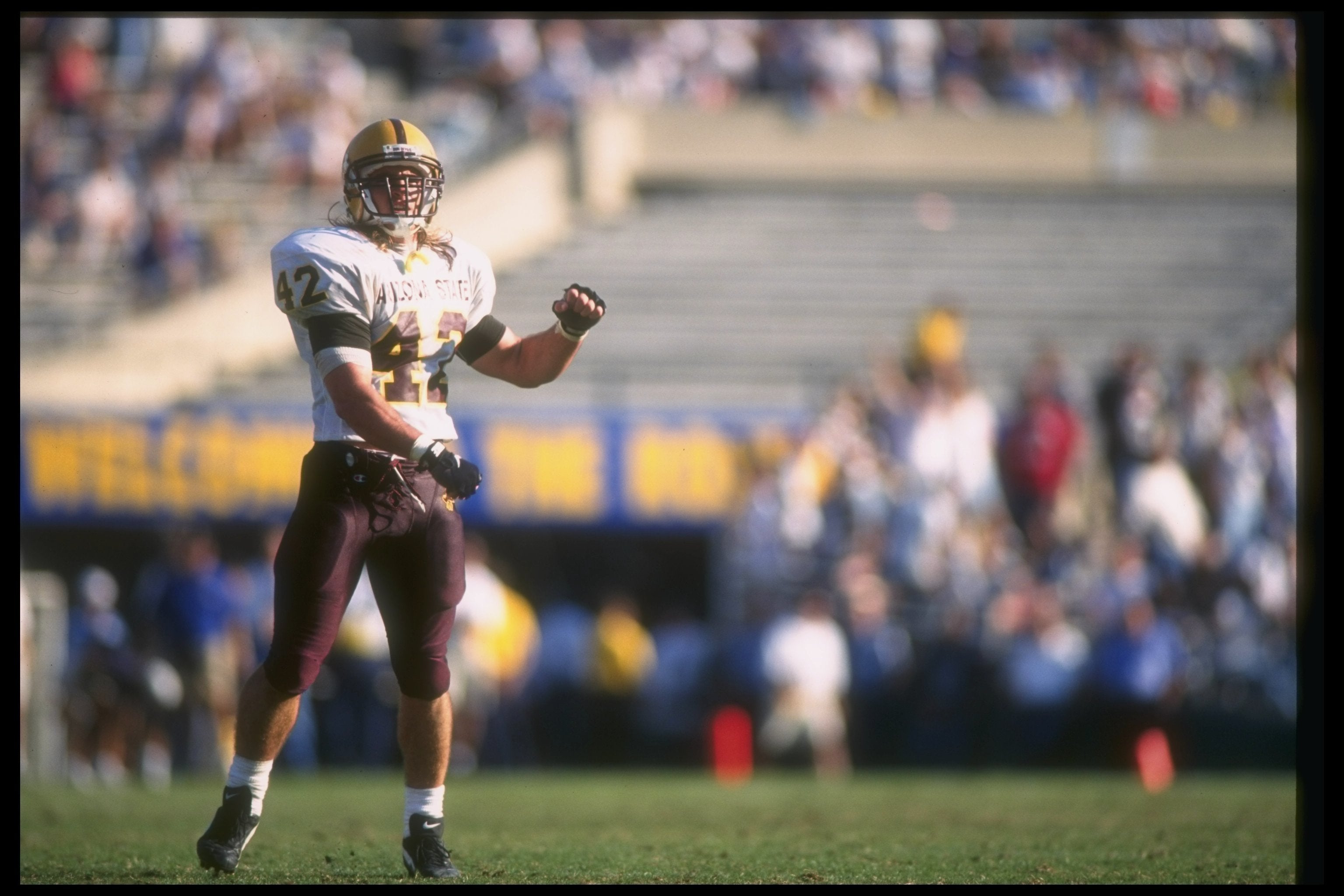 Pat Tillman of the Arizona State Sun Devils celebrates during a game against the UCLA Bruins at the Rose Bowl in Pasadena, California, on 12 October 1996