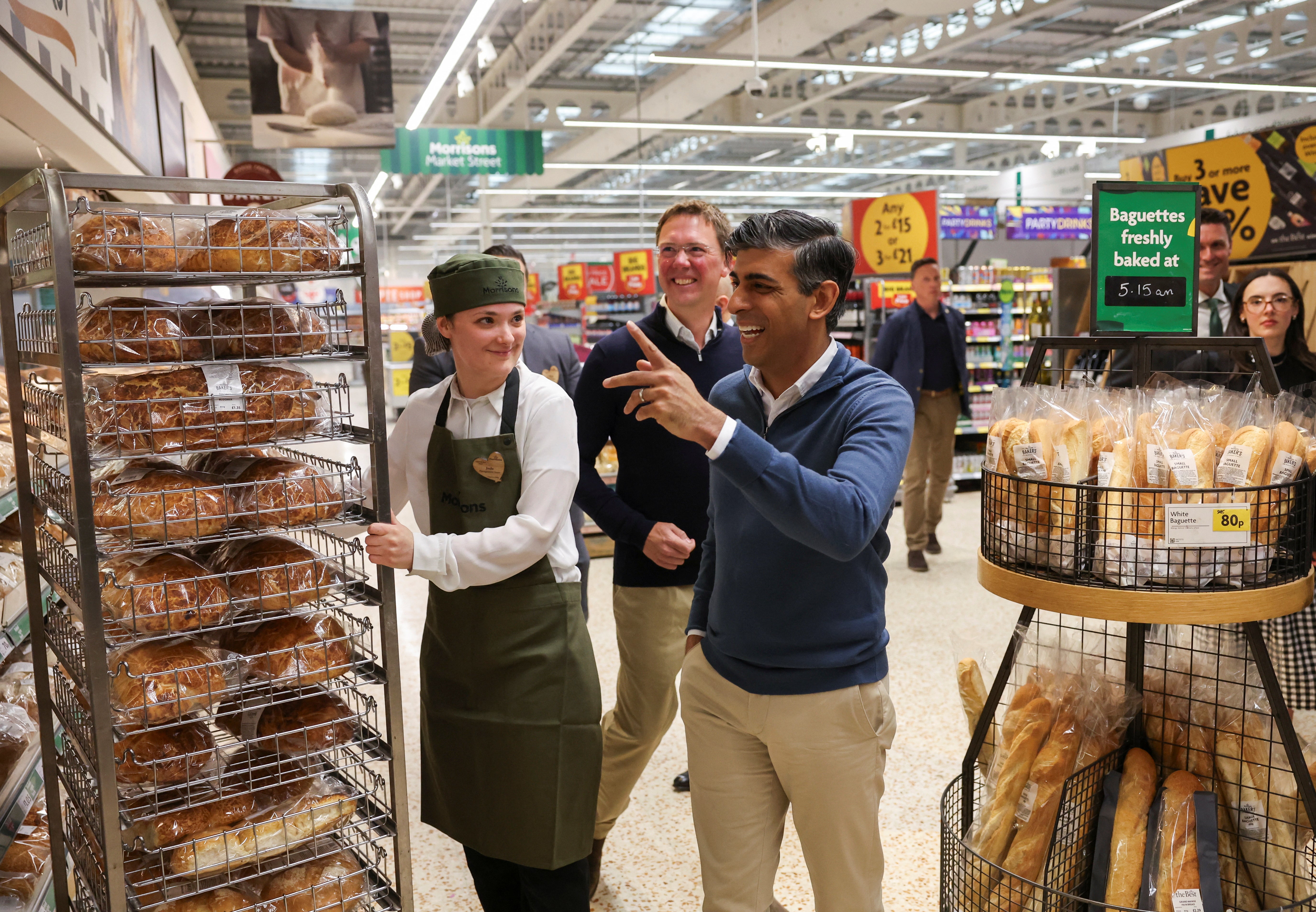 Rishi Sunak visits the Morrisons supermarket as part of a Conservative general election campaign event, in Carterton