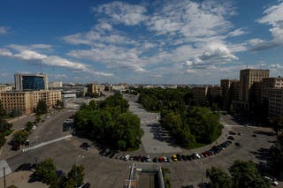 На снимке с воздуха виден центр Харькова, второго по величине города Украины на северо-востоке.