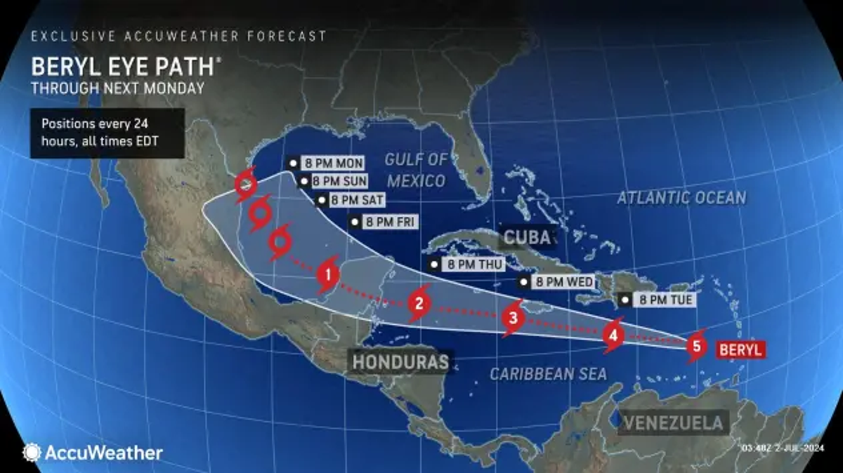 Mapped: Hurricane Beryl powers through Caribbean islands as Category 5 storm