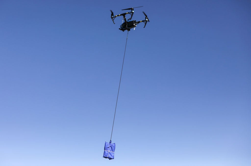 A test flight of a drone delivery from Walmart in El Paso on 17 November, 2020 in El Paso, Texas