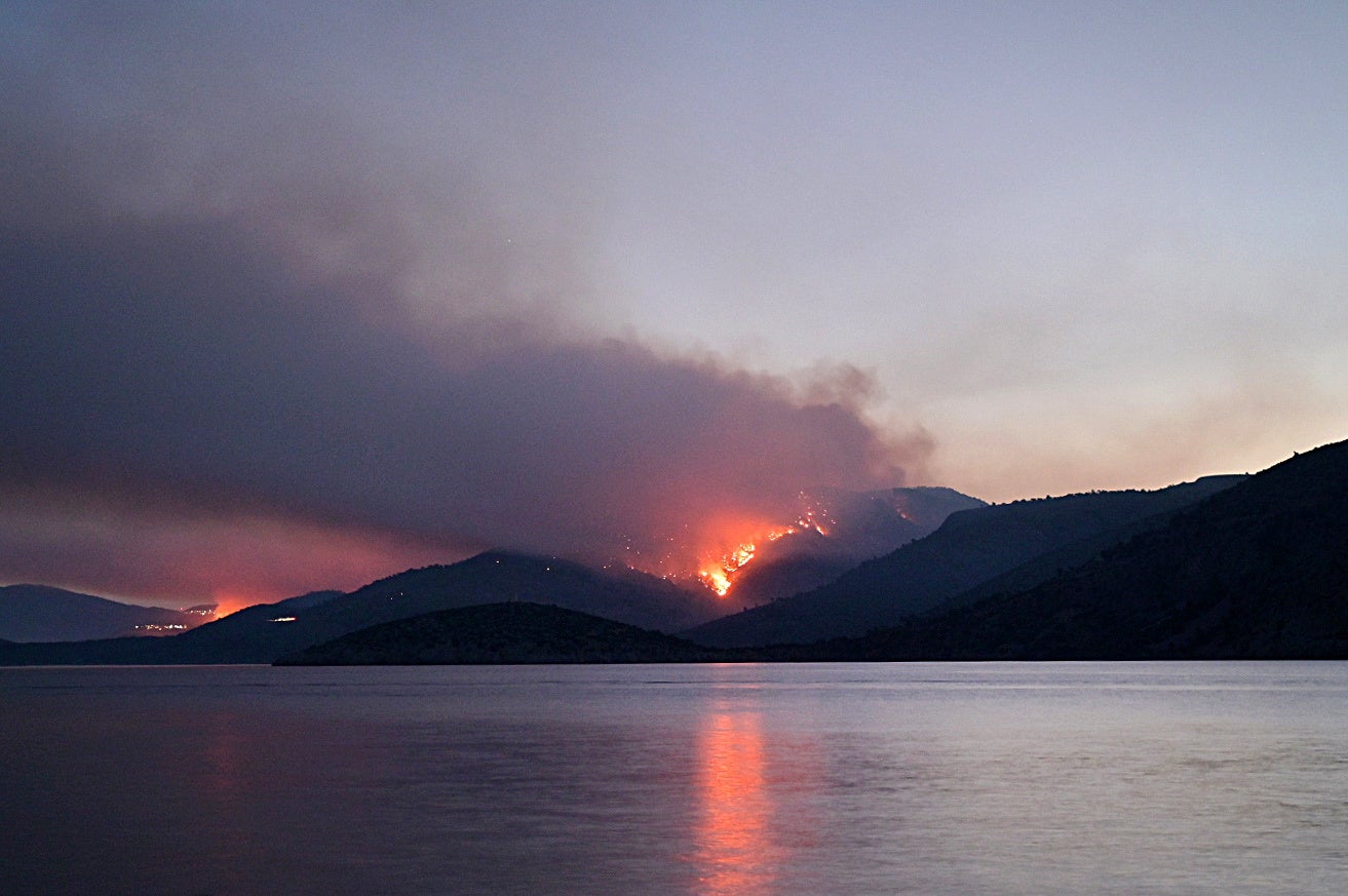 A wildfire in an area in Metochi Sidirountas, Chios island
