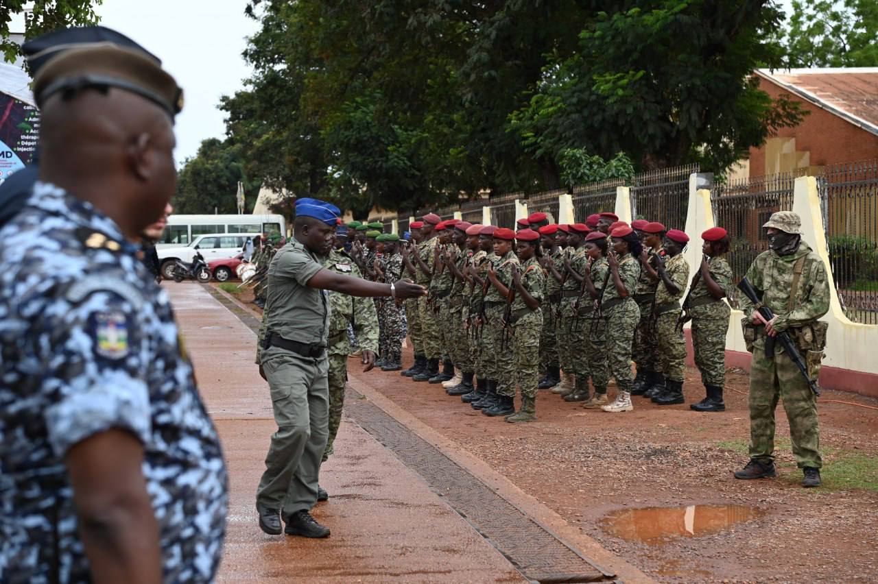 Soldiers of the Central African Republic (CAR) honour the birthday of the late Wagner Group chief Yevygen Prigozhin last month in Bangui