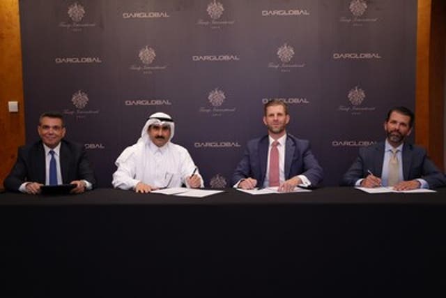 <p>Donald Trump Jr and Eric Trump sign a deal with Dar Global to build a Trump Tower in Jeddah, Saudi Arabia </p>