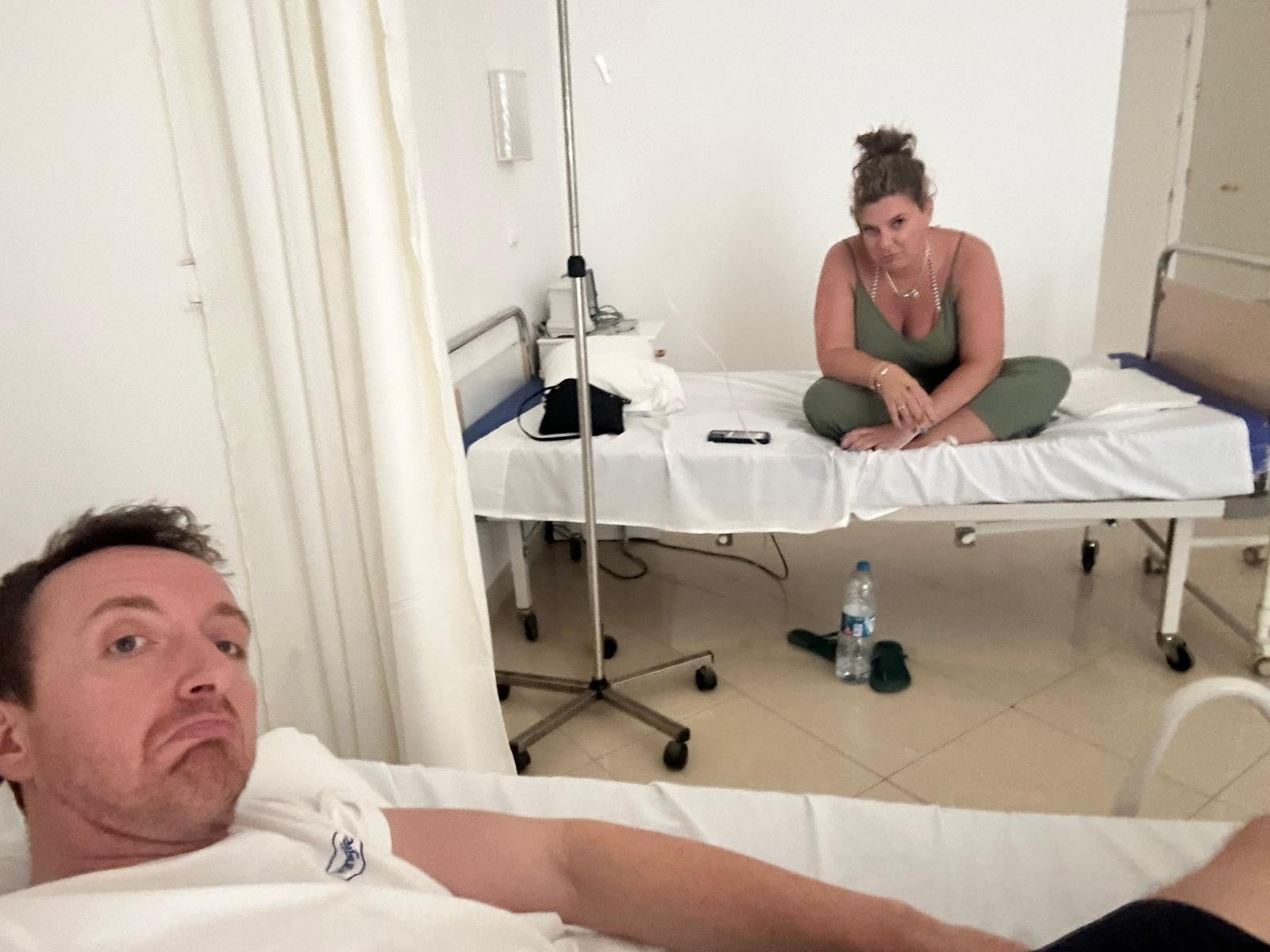 Lorraine Wilson and Mark Bonner in the hospital after experiencing gastric illness whilst staying at the Riu Palace Santa Maria hotel in Cape Verde