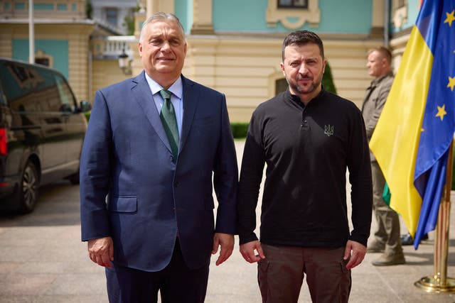 <p>Hungary’s prime minister Viktor Orban and Ukrainian president Volodymyr Zelensky in Kyiv </p>