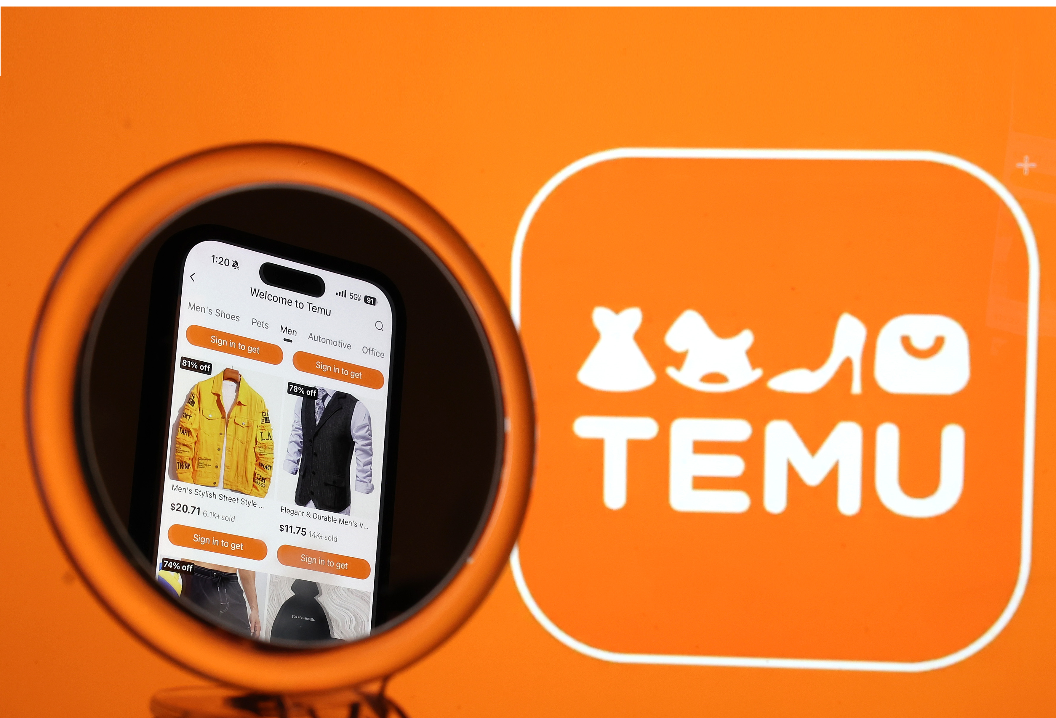 The Temu app logo displayed on a laptop