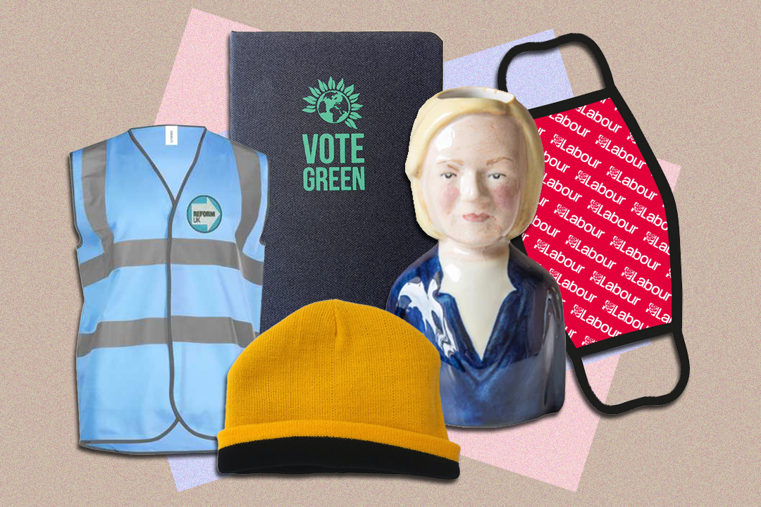 Become the ultimate political sandwich board with branded tote bags, badges and more miscellaneous stuff