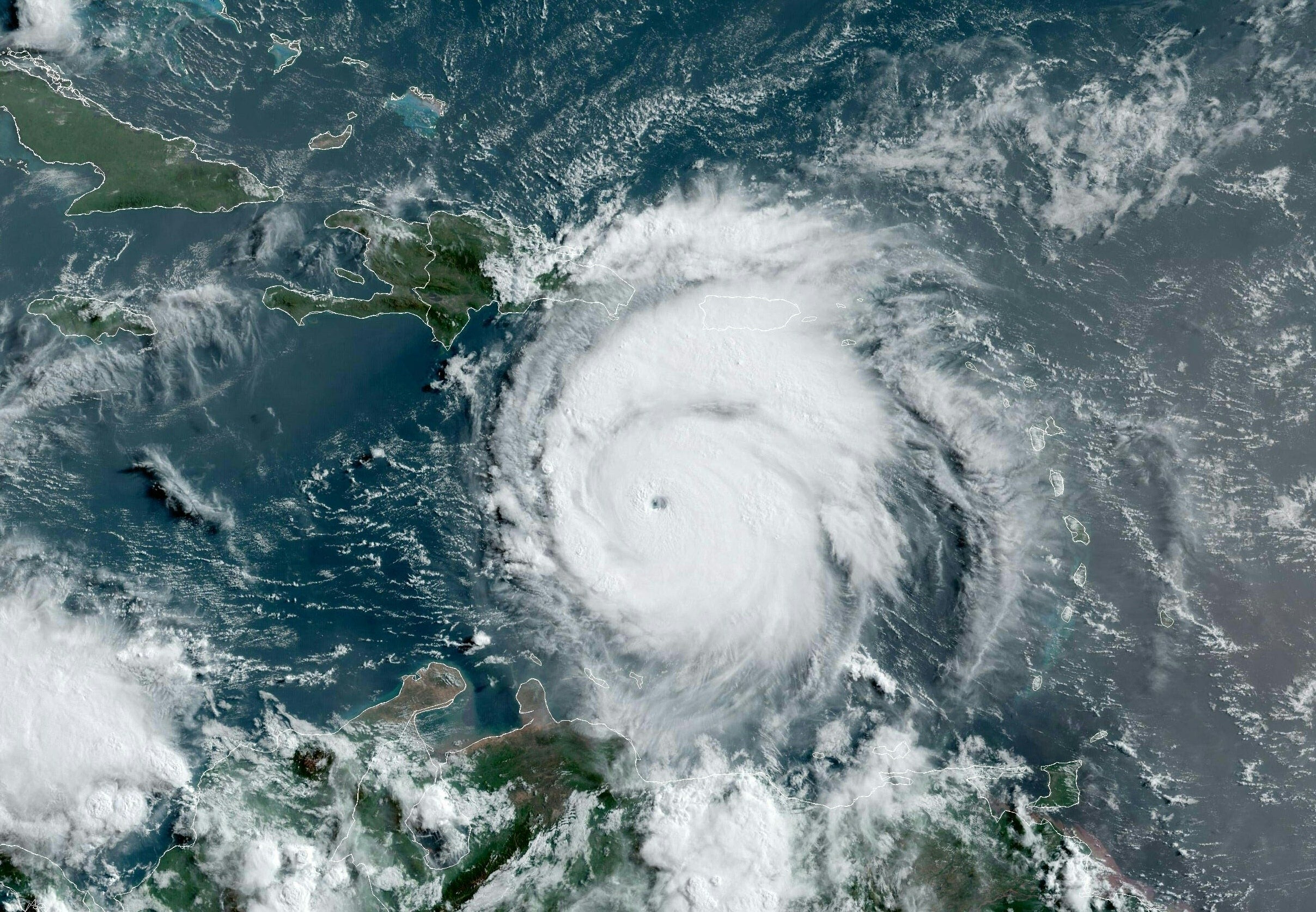 Satellite image from the National Oceanic and Atmospheric Administration shows hurricane Beryl east of Jamaica
