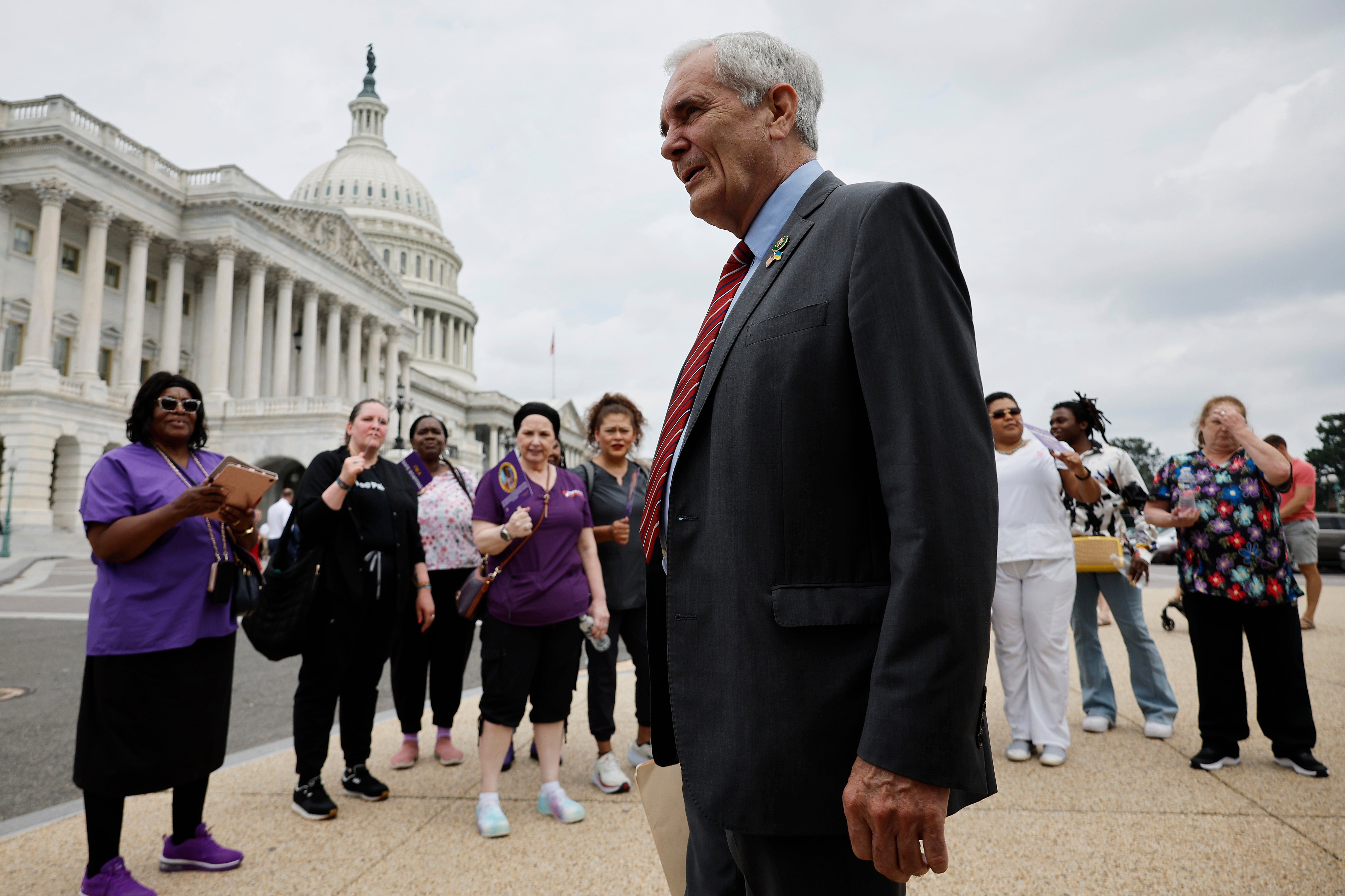 Democratic congressman Lloyd Doggett joins members of the Service Employees International Union in Washington DC on June 5. He became the first sitting Democratic member of Congress to call on Joe Biden to drop out of the presidential race on July 2.