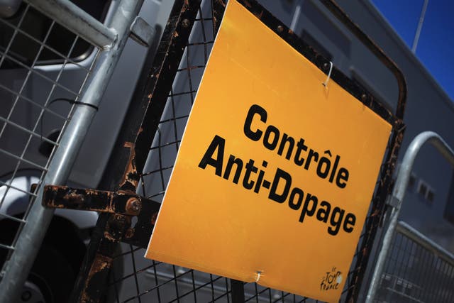 <p>A sign signals the anti-doping station at the Tour de France</p>