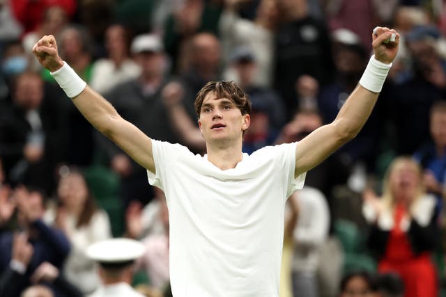 <p>Jack Draper celebrates a five-set win over Elias Ymer </p>