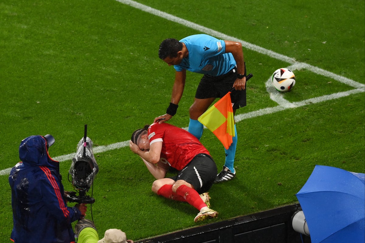 Austria midfielder Marcel Sabitzer hit by missile from crowd in Euro 2024 clash with Turkey