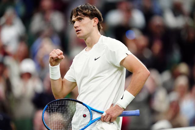 Jack Draper celebrates his victory over Elias Ymer (Mike Egerton/PA)