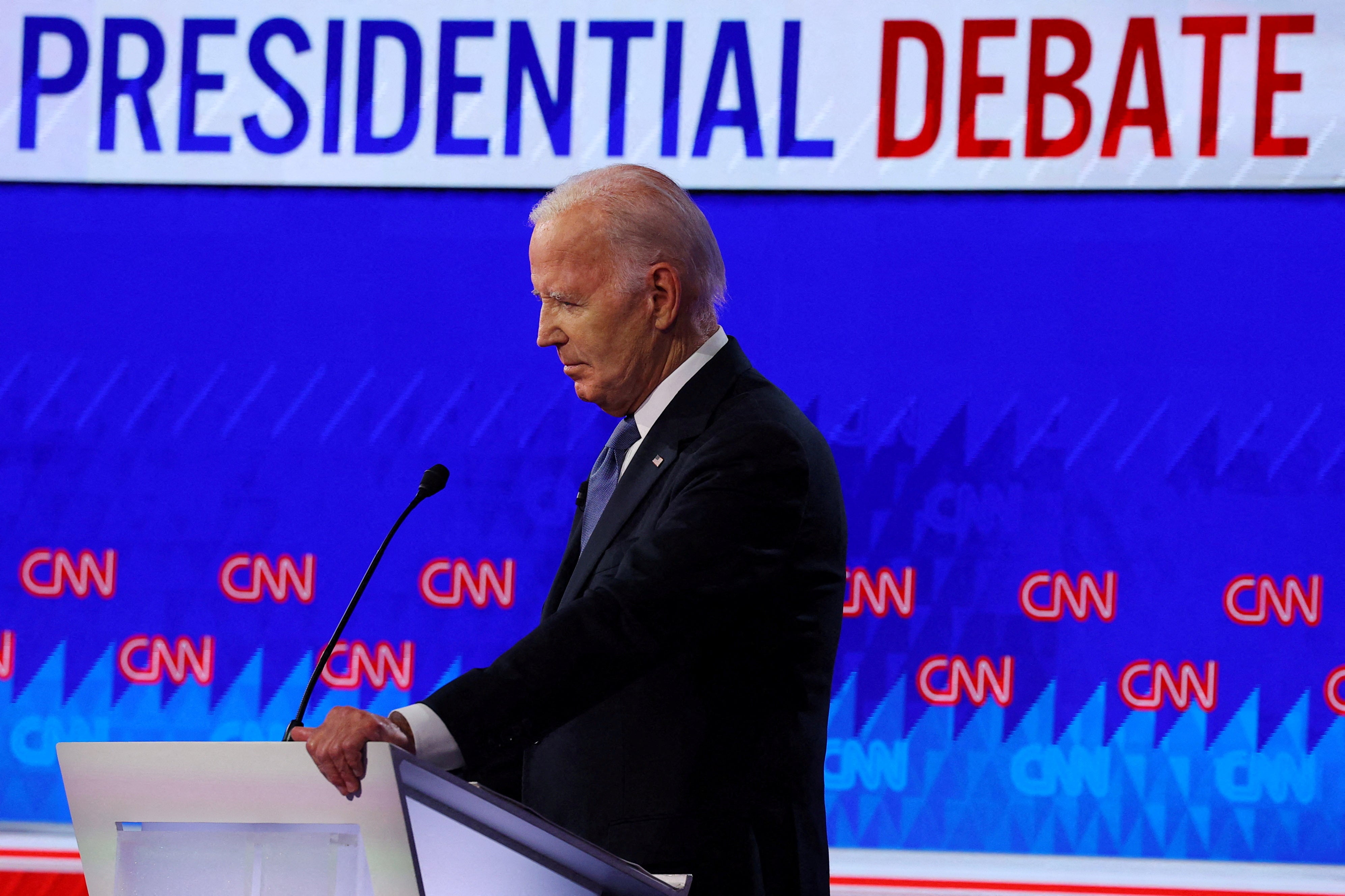 Joe Biden on stage at the debate in Atlanta