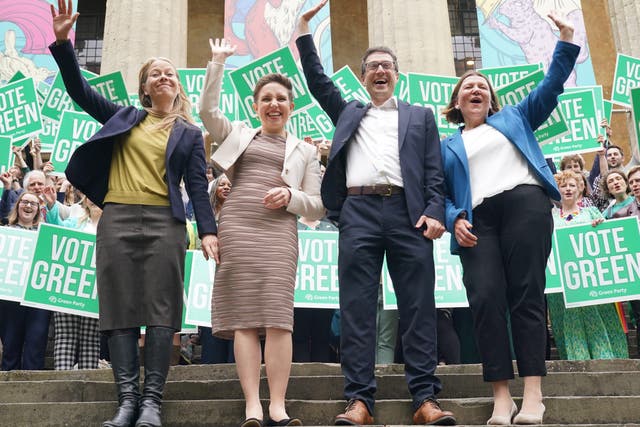 Green Party parliamentary candidates (left to right) Sian Berry, Carla Denyer, Adrian Ramsay and Ellie Chowns (Jonathan Brady/PA)