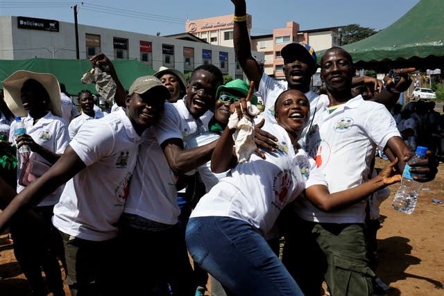 <p>File: Participants to the ‘Hands off our girls’ campaign pose for a picture during a march through the streets of Freetown on 15 December 2018. Campaign works to spread awareness on child abuse and advocate for their rights, including ban of child marriage </p>