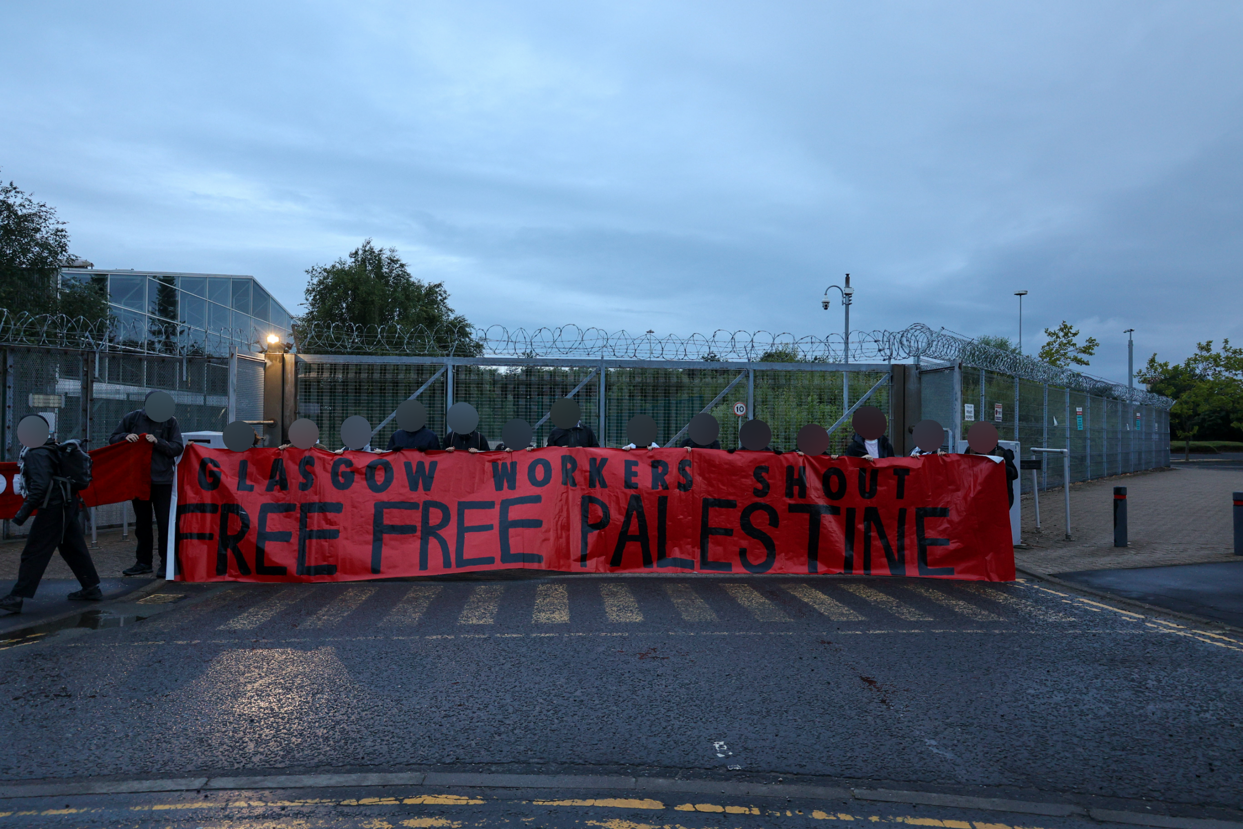 Activists have staged a blockade outside the Thales factory in Glasgow (@_schal/PA)