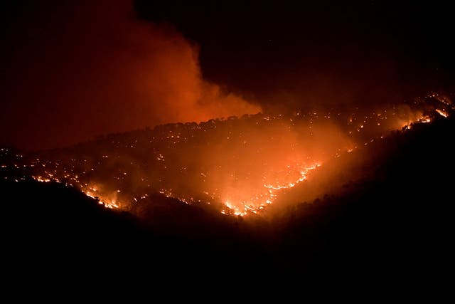 <p>A wildfire in an area in Metochi Sidirountas, Chios island, Greece</p>