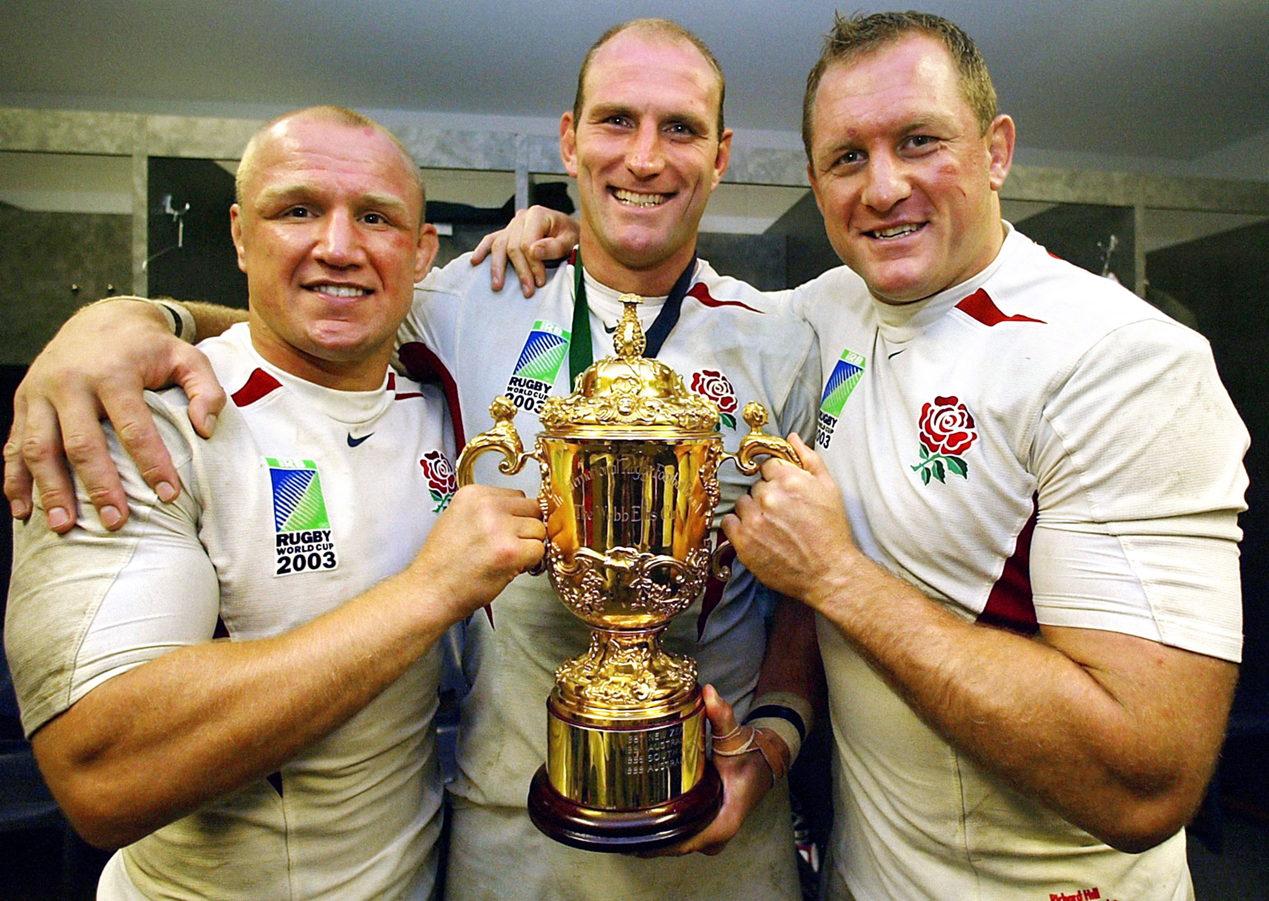 Neil Back, Lawrence Dallaglio and Richard Hill formed the starting back row against New Zealand in Wellington (PA)