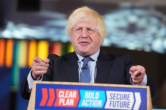 <p>Former prime minister Boris Johnson spoke on behalf of the Conservatives at the National Army Museum in London </p>