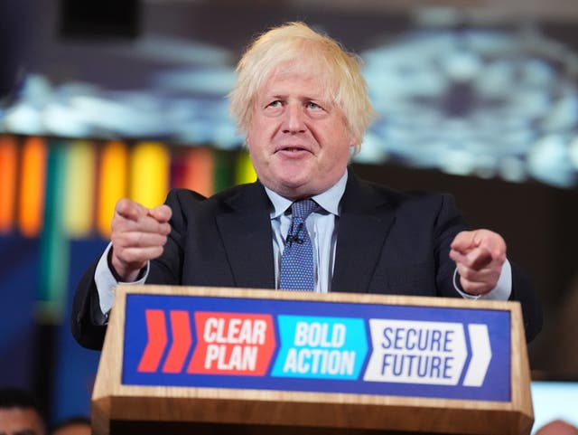 <p>Former prime minister Boris Johnson spoke on behalf of the Conservatives at the National Army Museum in London </p>