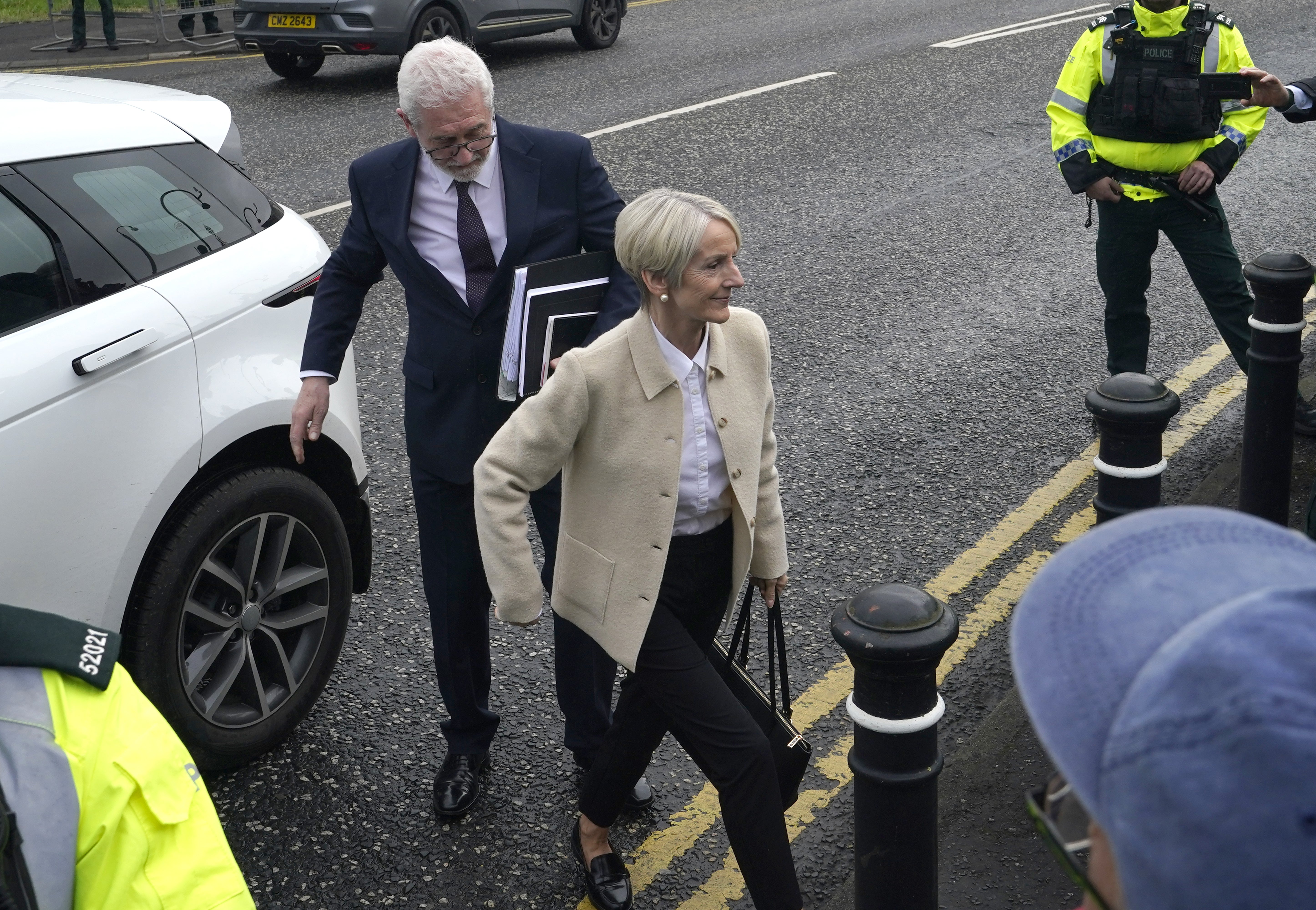 Lady Eleanor Donaldson with solicitor John McBurney (left) arriving at Newry Magistrates’ Court (Niall Carson/PA)