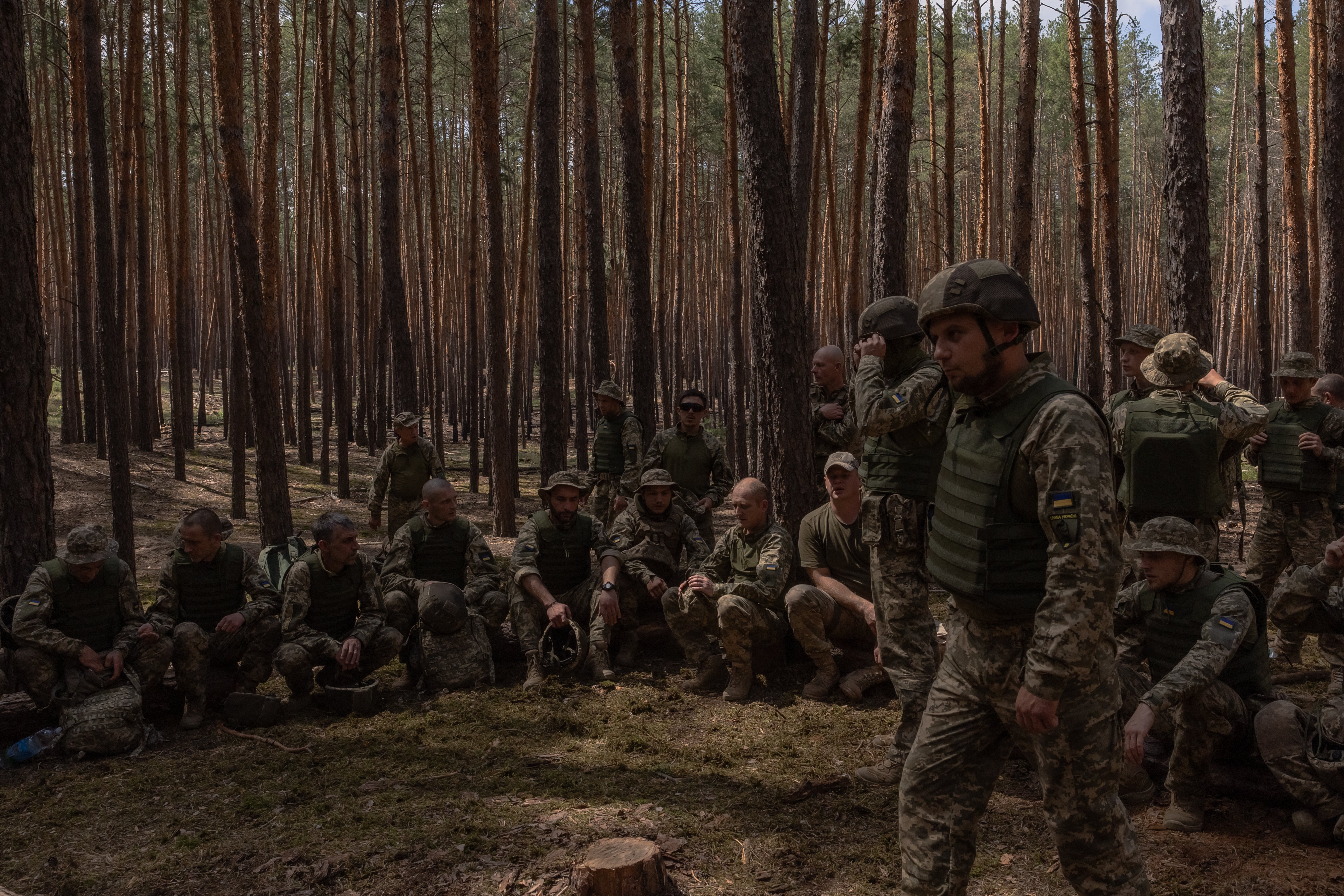 Ukrainian convicts attend a training session in Kharkiv