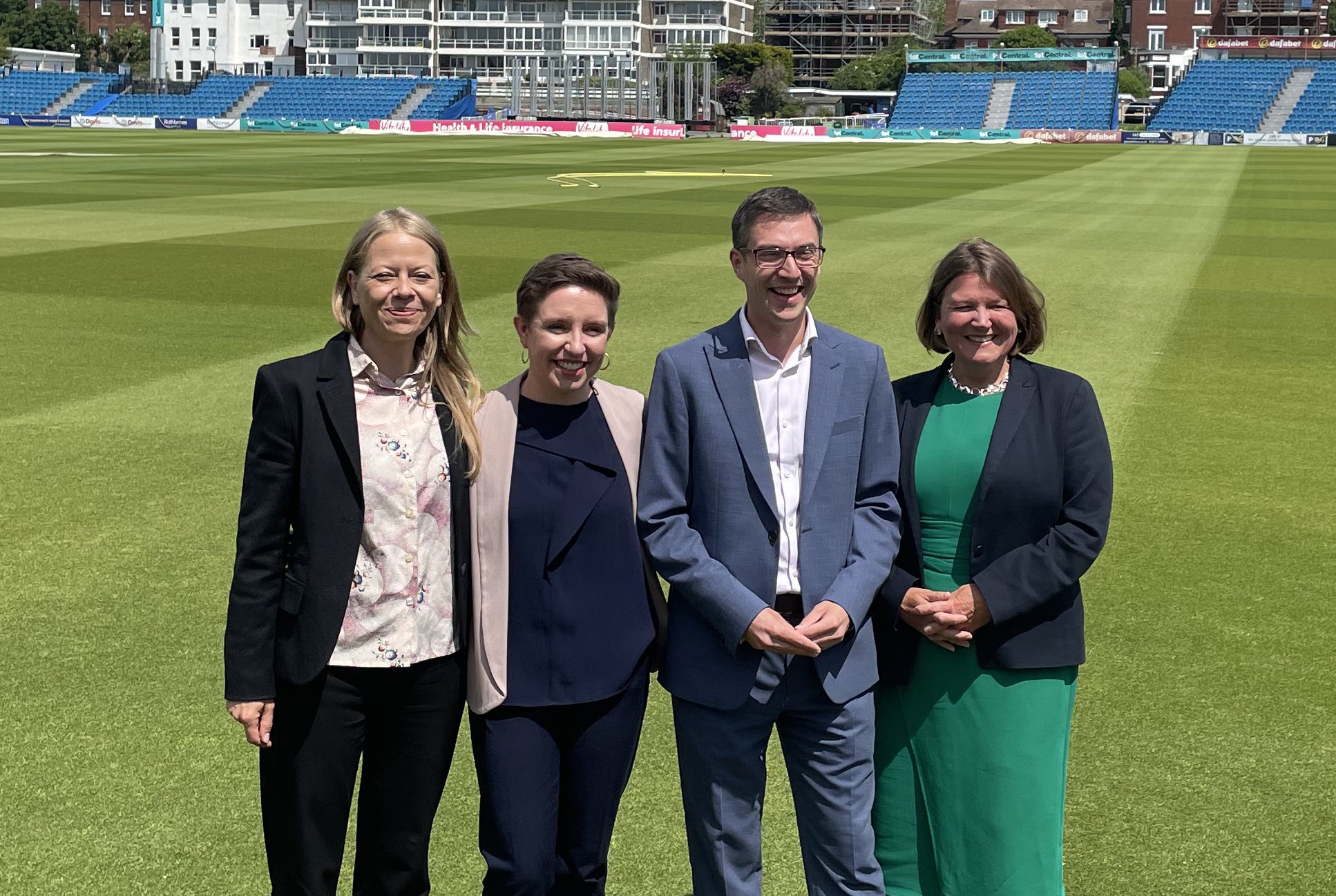 Green Party co-leaders Carla Denyer, centre left, and Adrian Ramsay, with candidates Sian Berry, left, and Ellie Chowns (Rhiannon James/PA)