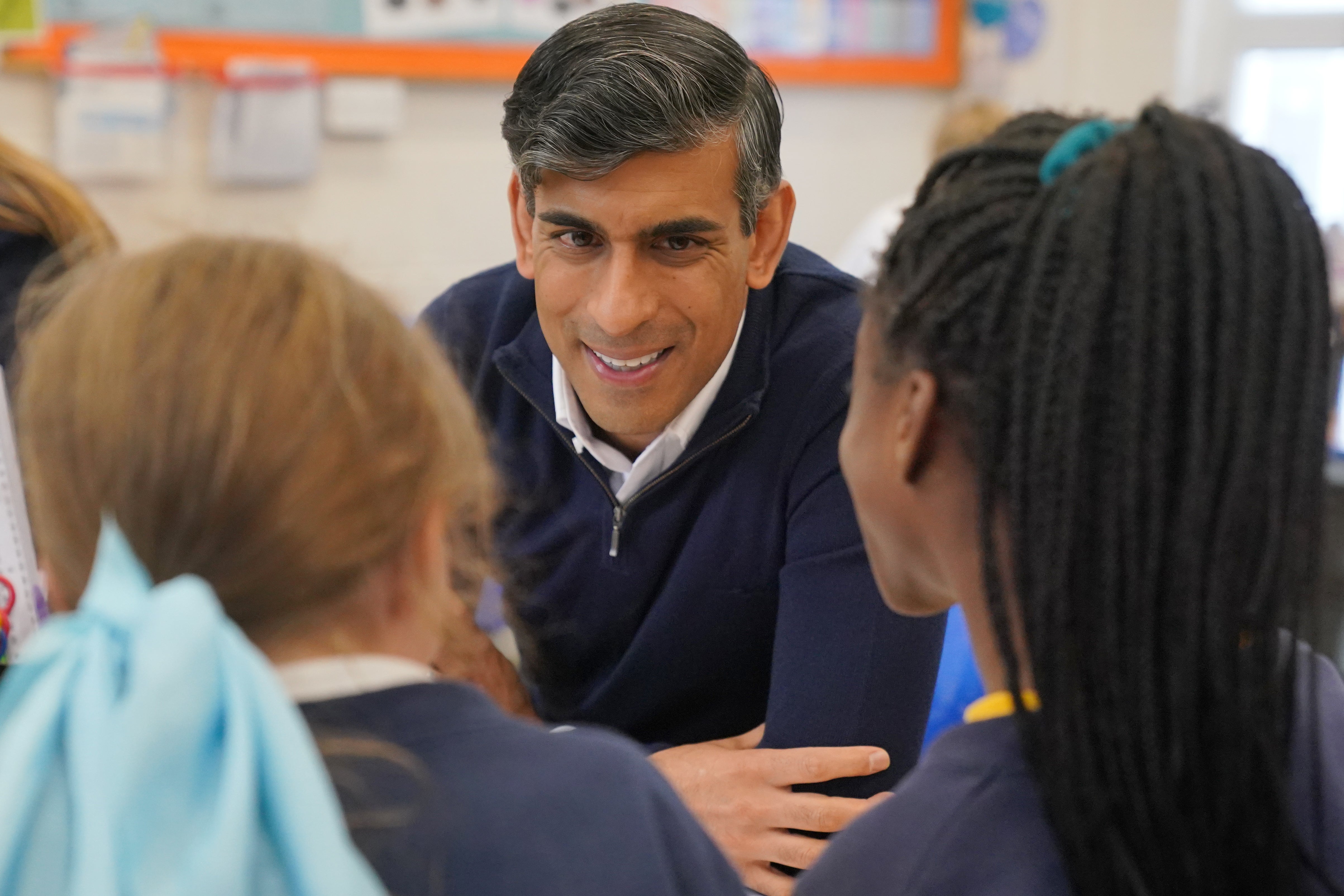 Prime Minister Rishi Sunak during a visit to a primary school in Hampshire (Jonathan Brady/PA)