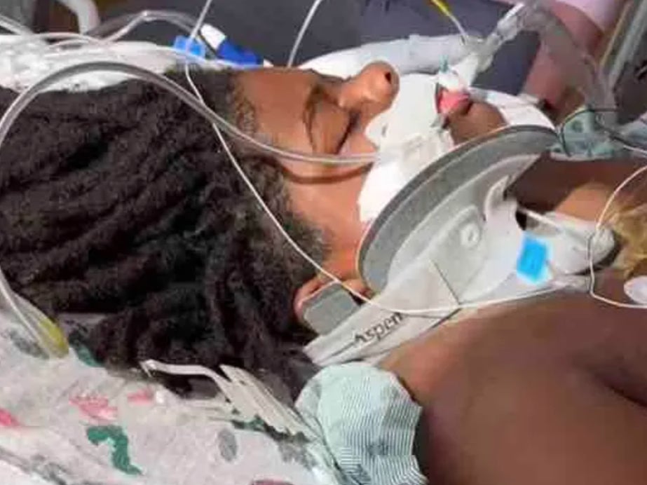 SJ Williams recovers at Children’s Health hospital in Dallas after he severed his spinal cord while running away from a wasp at a community swimming pool in Frisco, Texas.