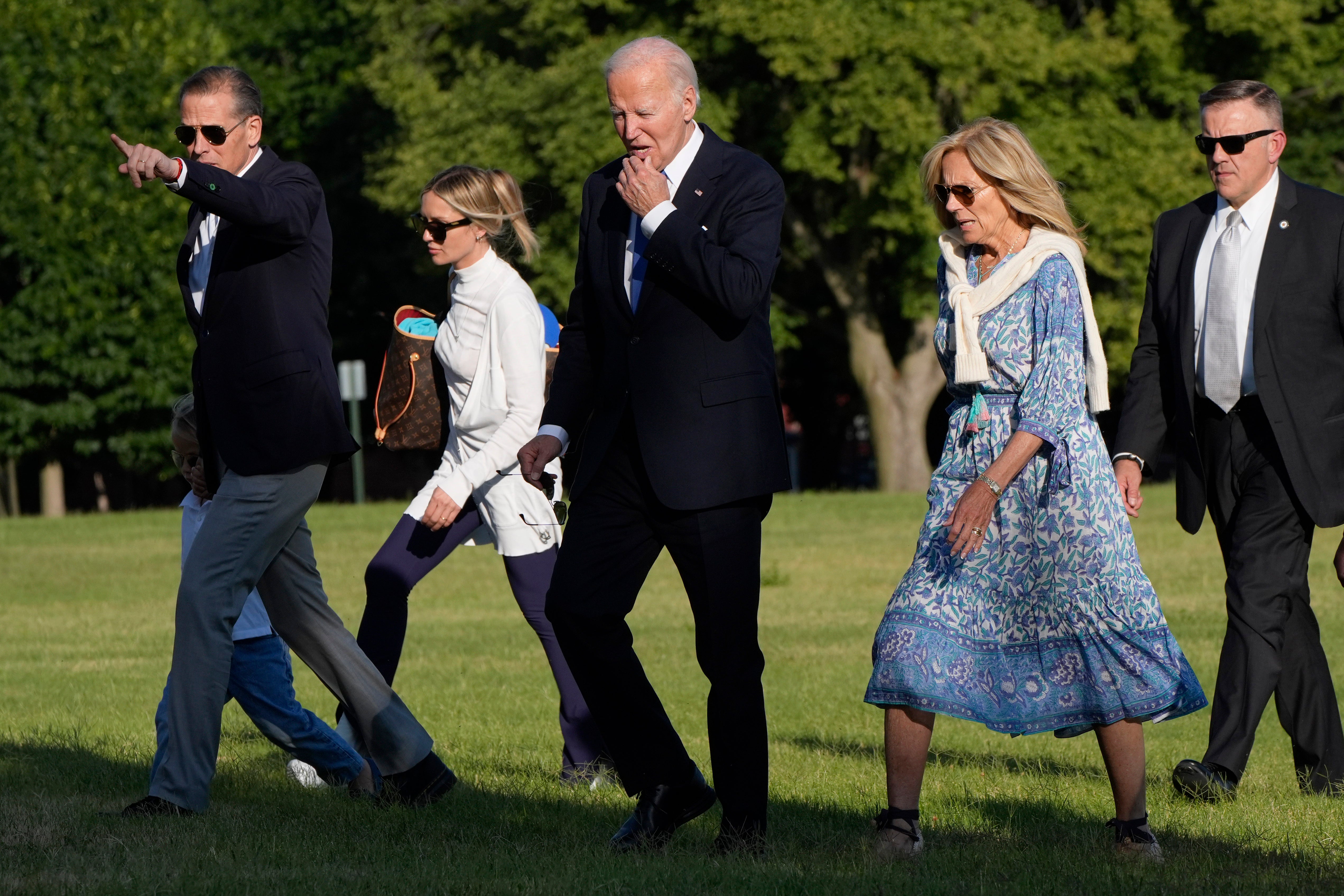 President Joe Biden, first lady Jill Biden and son Hunter Biden, left, arrive in Washington DC on 1 July