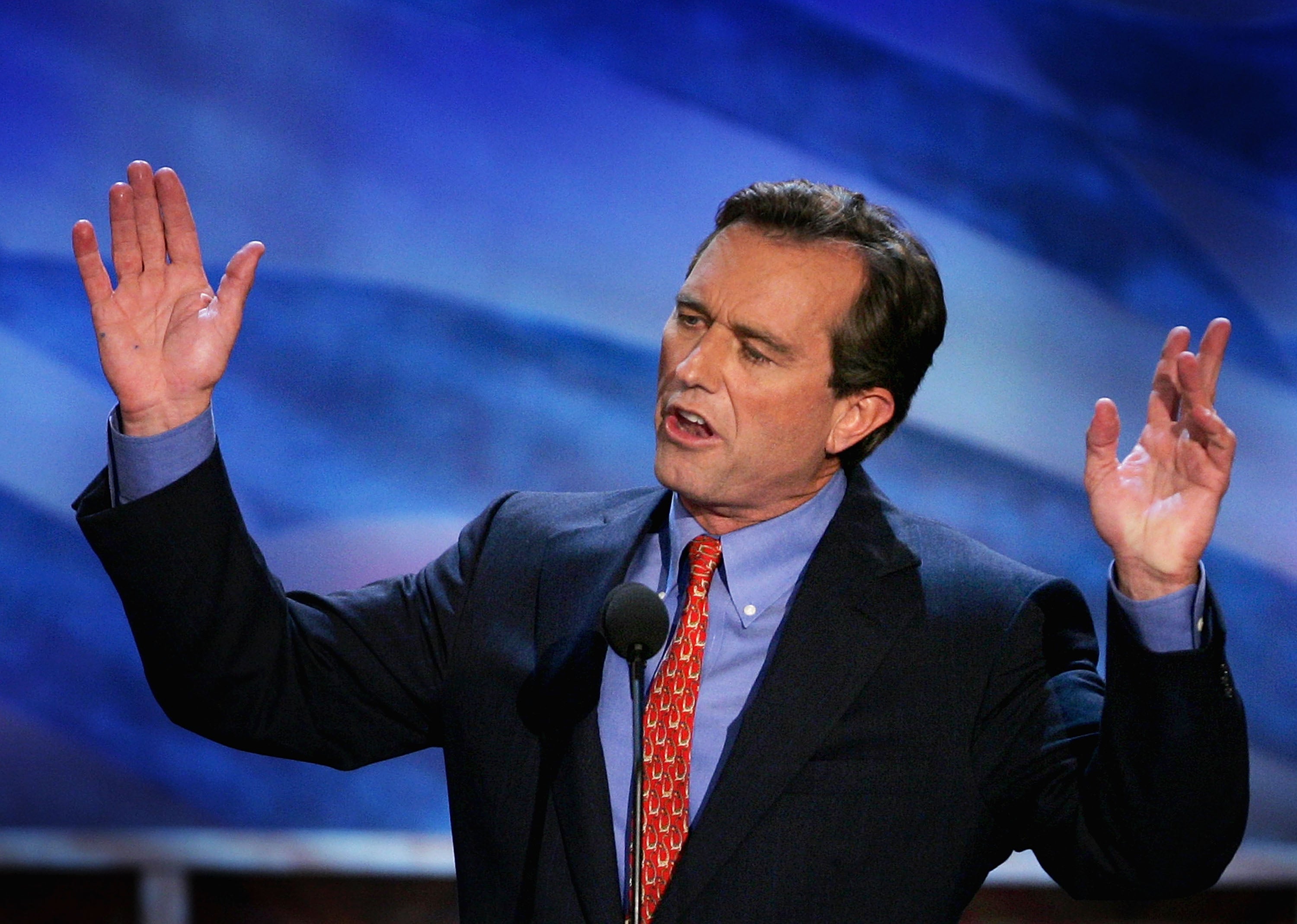 Robert F. Kennedy, Jr. addresses delegates during the Democratic National Convention July 28, 2004 at the FleetCenter in Boston, Massachusetts. Six years later, a tapeworm would enter his brain in South Asia