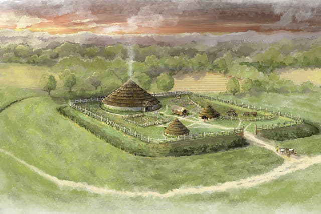 <p>An artist’s impression issued by National Trust of an iron age farmstead enclosure</p>