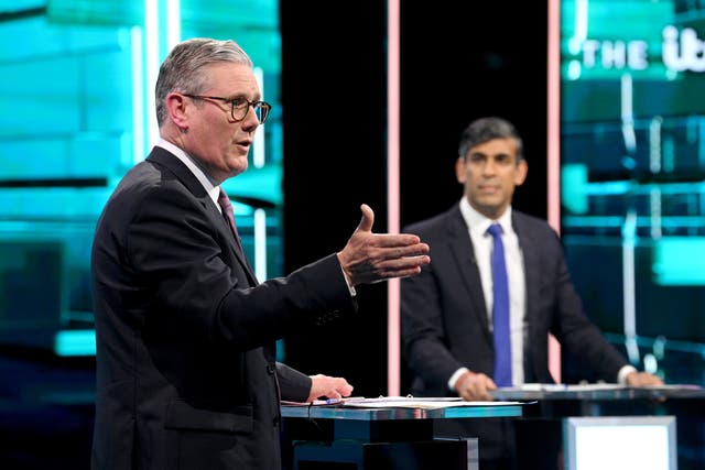 <p>Sir Keir Starmer and Rishi Sunak face off in the first TV debate </p>
