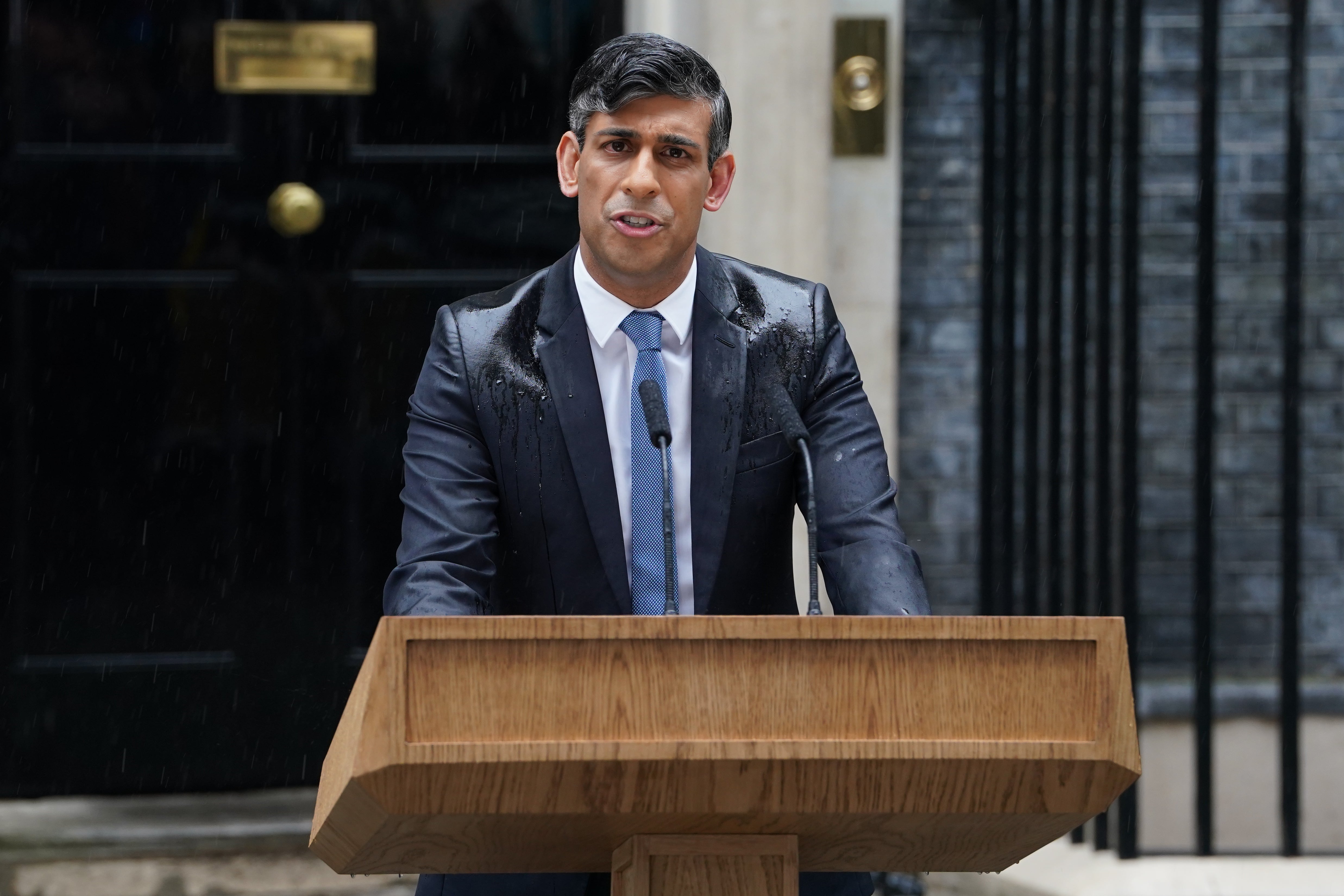 Prime Minister Rishi Sunak announcing the date of the general election outside 10 Downing Street (Lucy North/PA)