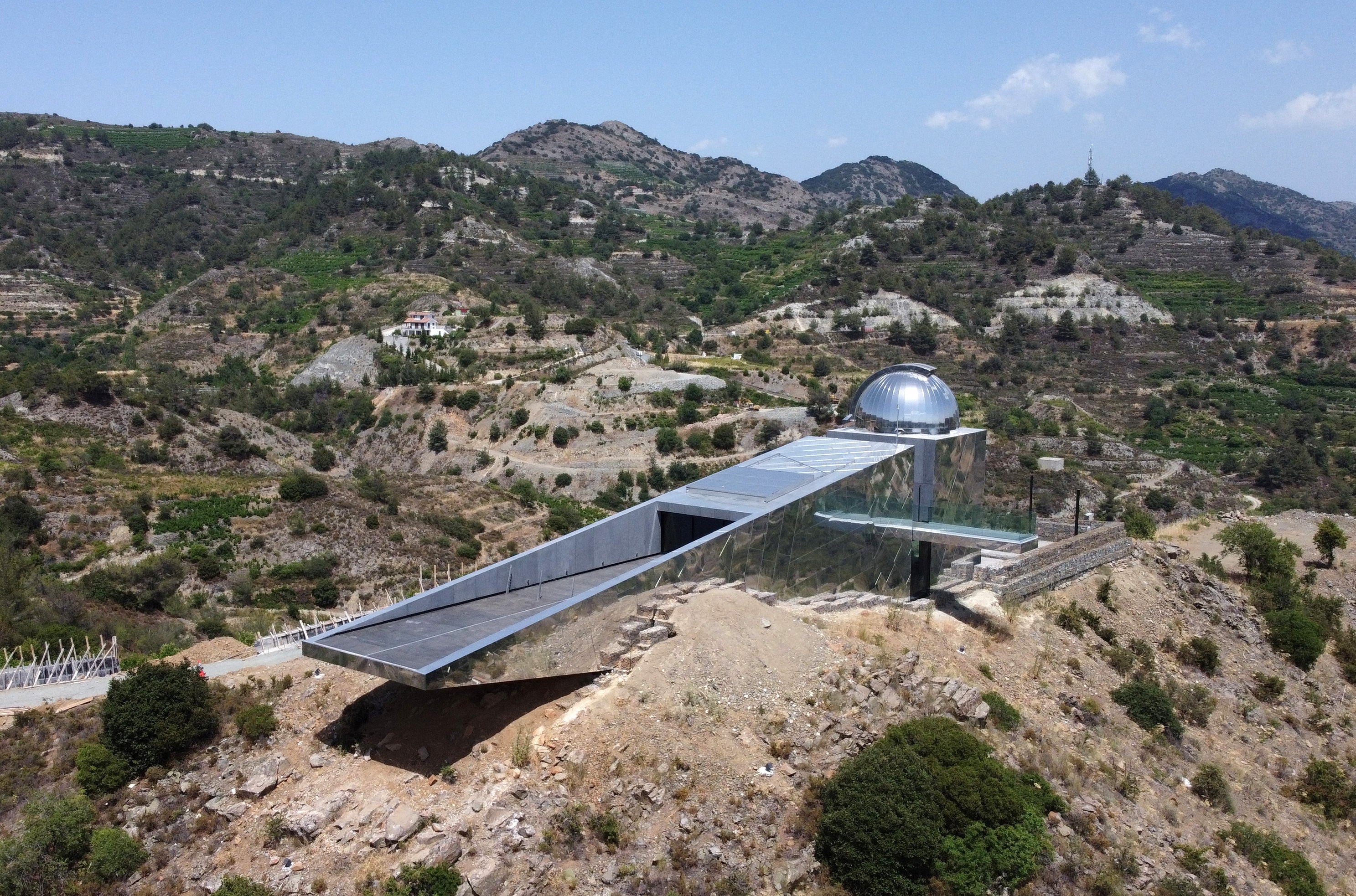 A drone view shows Troodos astronomical observatory in Agridia village, Cyprus